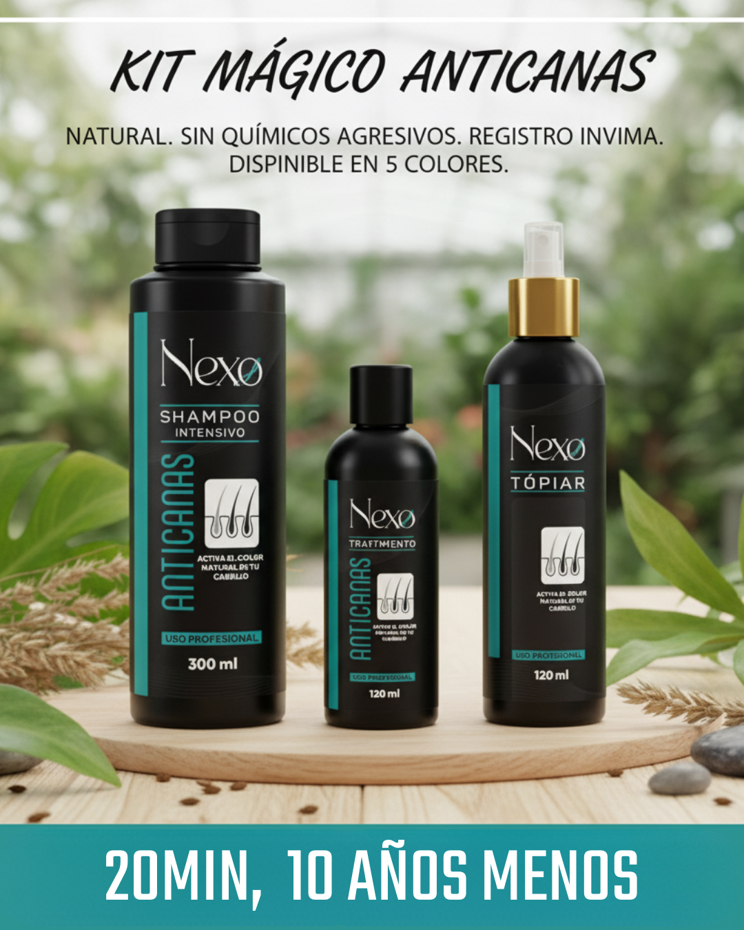 KIT MAGICO CUBRE CANAS NEXO: SHAMPOO + TRATAMIENTO CAPILAR +TONICO