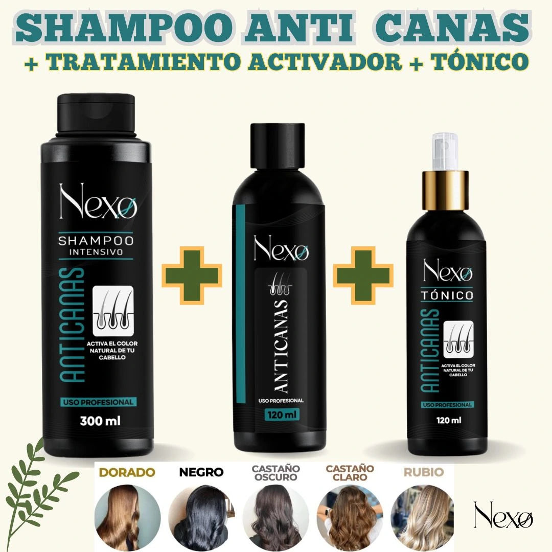 KIT MAGICO CUBRE CANAS NEXO: SHAMPOO + TRATAMIENTO CAPILAR +TONICO