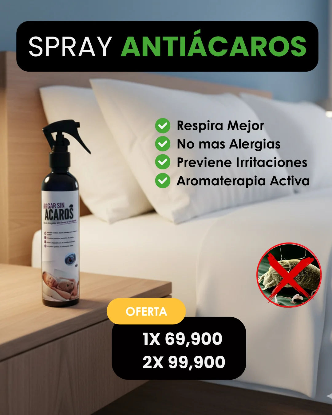 SPRAY ANTIACAROS 🚫 Elimina los ácaros y disfruta un descanso profundo desde el primer día🛏️
